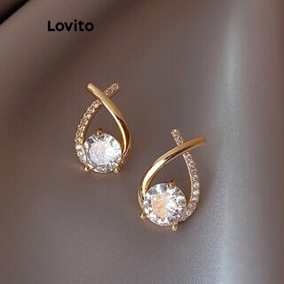 Lovito Elegantes Brincos De Zircão Cruzado De Metal Liso Para Mulheres LFA11033