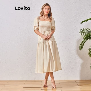 Lovito Casual Vestido Bata Feminino Xadrez com Manga Bufante LBL07101