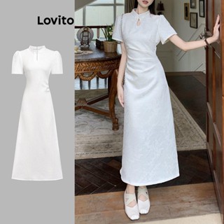 Lovito Vestido Elegante Com Botões Lisos Para Mulheres L73AD063