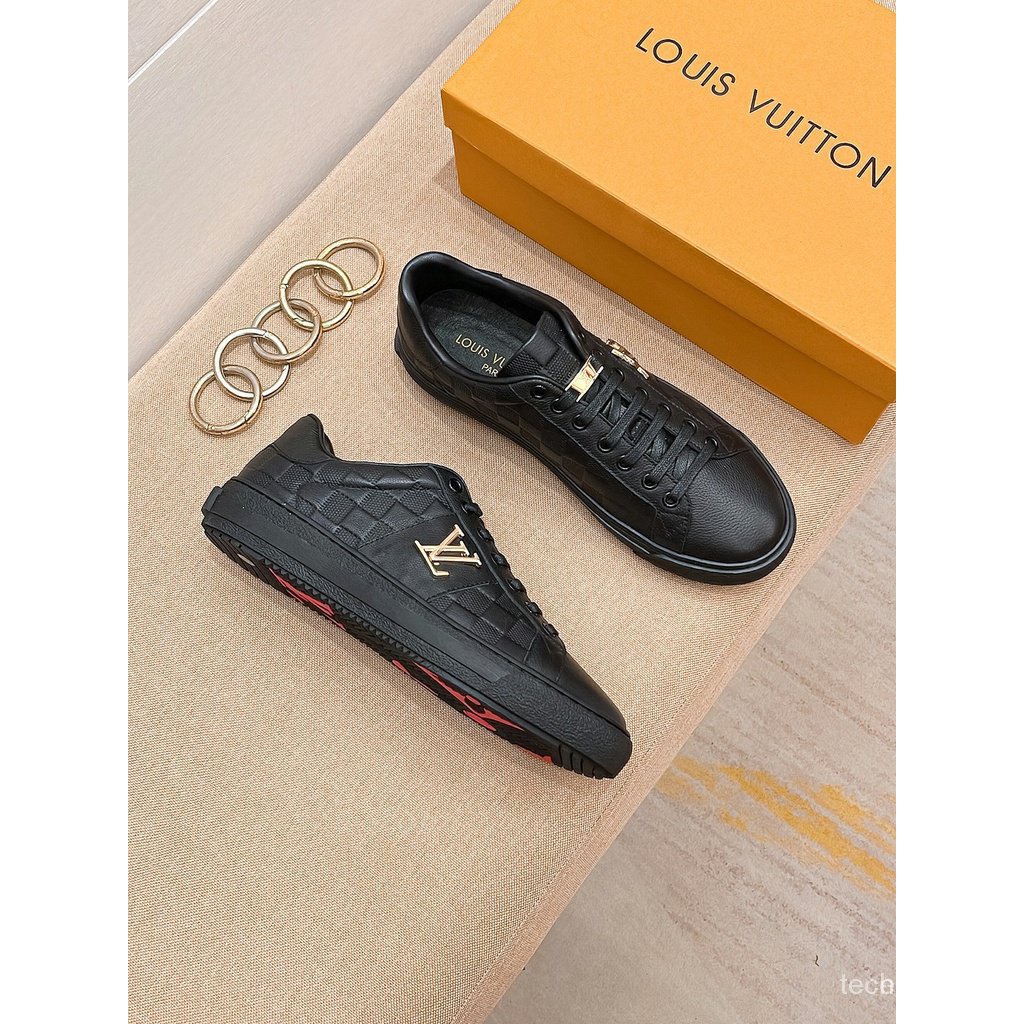 Venda Barato/Louis Vuitton/Sapatos Casuais Masculinos de Alta Couro Em Relevo LOGOTIPO/Sapatos de Corrida Resistentes ao Desgaste/Anti-Slip Respirável Chinelos CKNP