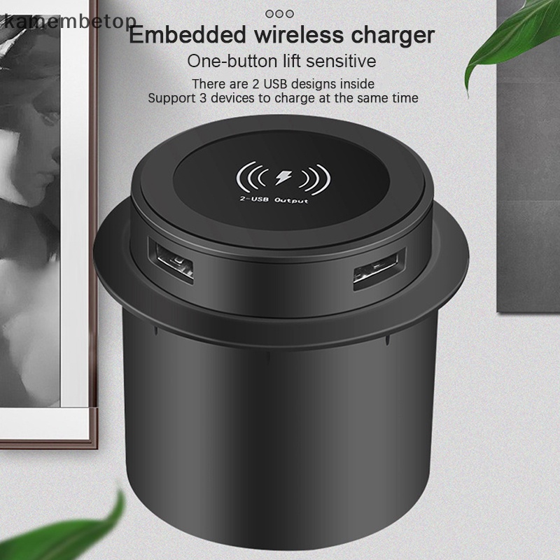 TOP Pop-up Desktop Carregador Rápido Sem Fio Embutido Com Porta USB Para Smartphone TO