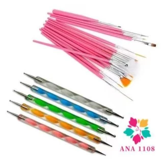 ANA1108 Kit 15 Pincéis + 10 Boleadores Em 5 Pincéis Manicure Desenho em Oferta na Shopee