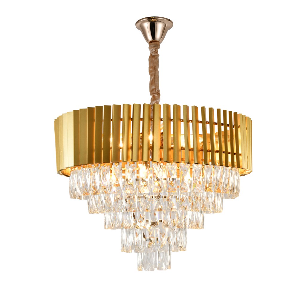 Lustre Pendente De Cristal Dourado 50cm Redondo Metal/Vidro | Shopee Brasil