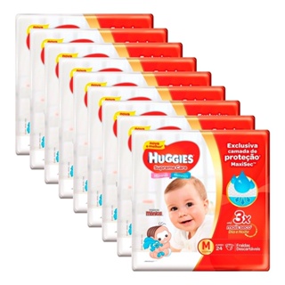Fralda Descartável Huggies Supreme Care Jumbo Tamanho M - 9 Pacotes com 24 Fraldas - Total 216 Tiras