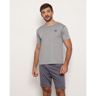 Pijama Masculino Curto Bordado Leme Cinza