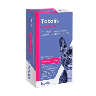Vermífugo Totalis Medium para Cães Biovet com 4 Comprimidos