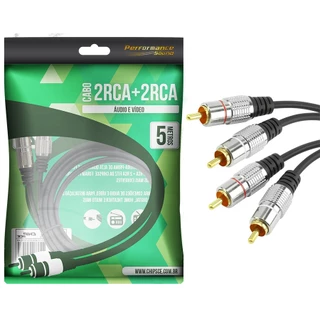 Cabo Rca 5 Metros Dupla Blindagem Cobre 2+2 Rca 5m Blindado