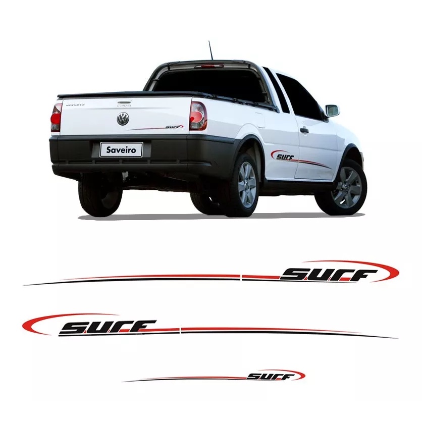 Kit Trio Adesivo Surf Preto Vermelho Saveiro Parati