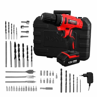 Furadeira Parafusadeira 3/8" a bateria 12 volts com maleta + 50 acessórios - PF-07MA - Mondial (110V/220V)