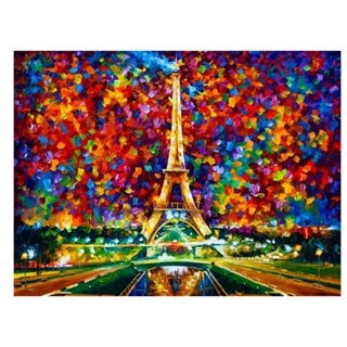 Quadro Decorativo para Sala Grande Torre Eifel Impressionismo Abstrato Colorido Releitura Leonid Afremov Tela Acetinada