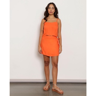 Short Saia Feminino Curto Viscose Amarração Laranja