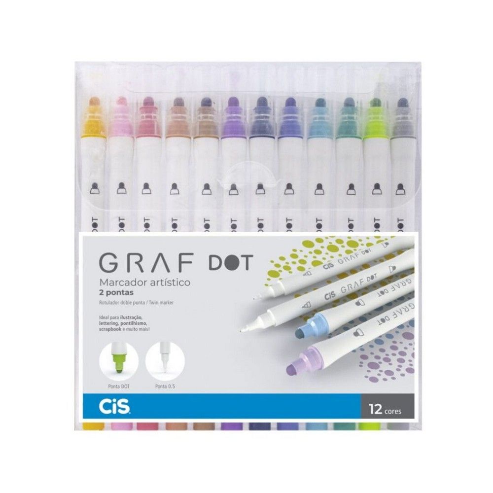 Marcador Artístico Graf Dot Estojo 12 Cores Cis