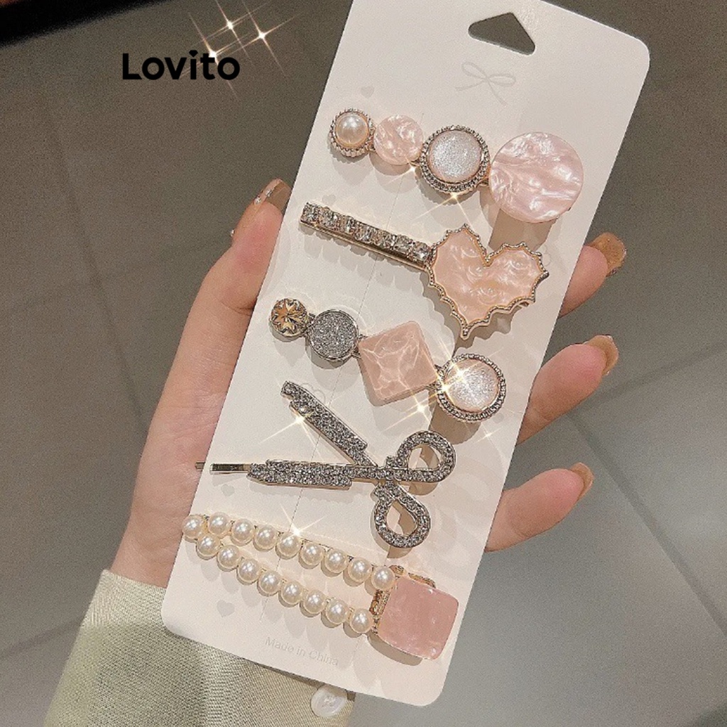 Lovito Presilhas De Cabelo Com Padr O De P Rolas E Strass Para Mulheres