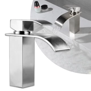 Torneira Banheiro Cascata Baixa Quadrada Monocomando Prata