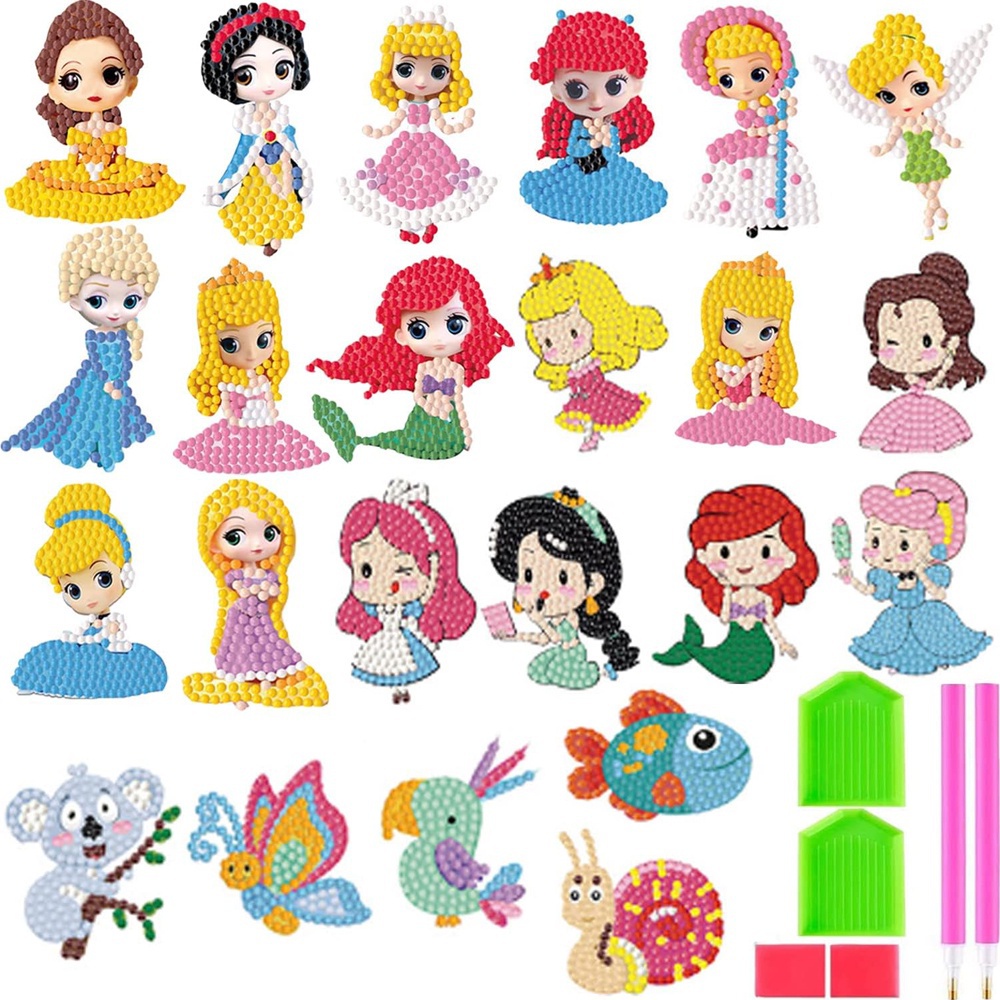 12 peças de diamante conjunto de pintura de diamante crianças princesa crystal adesivos menina crystal papelaria brinquedo educativo menina presente