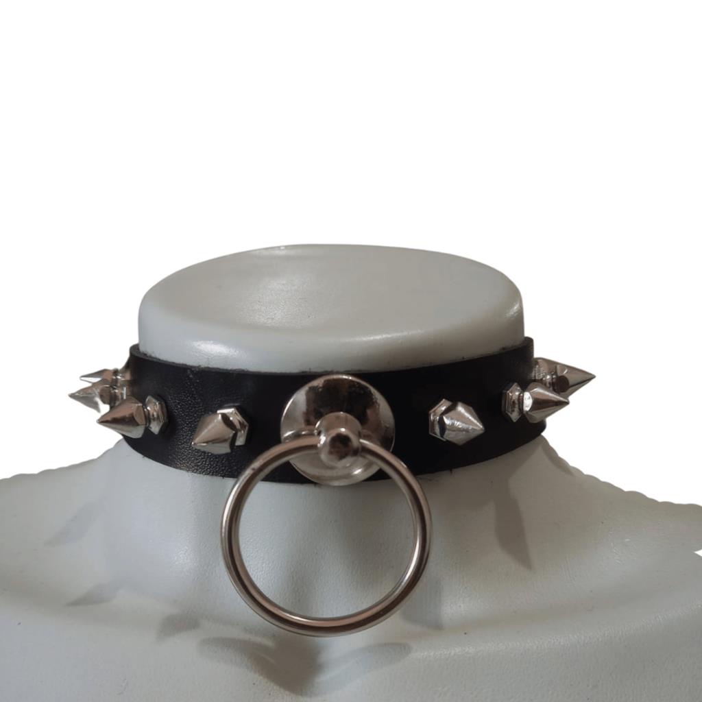 Gargantilha Spikes Choker De Couro Argola Fivela Rock Punk Estilo Coleira Metal