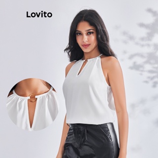 Lovito Blusa Regata com Recortes e Amarração no Anel para Mulheres LBE03133 (Branco)