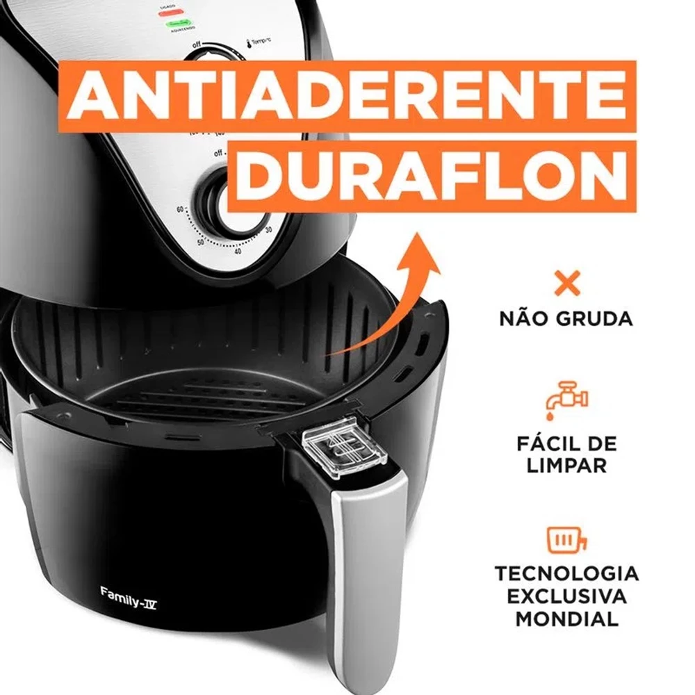 Fritadeira Elétrica AirFryer Sem Óleo Antiaderente 3.5L Mondial 1500W 127V AF-30-I Preto Inox