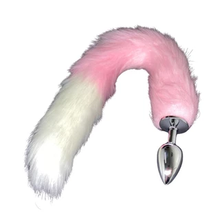 Plug Anal De Aco Inoxidavel Com Cauda Rosa e Branco