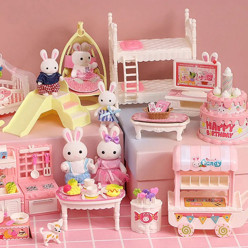 Mini Coelho Brincar Casa Móveis De Brinquedo Domésticos Conjunto De Dormitório Presente De Aniversário De Menina/Presentes De Natal