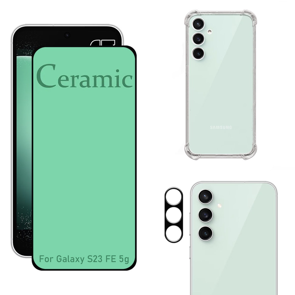 Kit Para Galaxy S23 FE 5g | Película Cerâmica 9D - Capa Anti Shock - Película da Câmera 3D