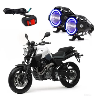 Par Farol de Milha Angel Eye U7 Mini Azul para Moto MT 03 2008 2009 2010 2011 2012 2013 2014 2015 até 2022
