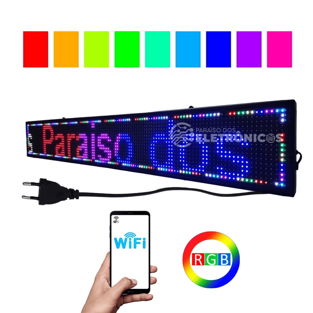 Painel Luminoso Letreiro LED 100x20 Gif Animação Alta Qualidade Bivolt SL1025CP10