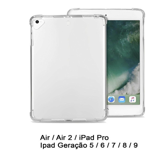 Capa Anti Impacto de Silicone TPU Transparente Compatível com iPad Air / Air2 / Pro 9.7/ iPad 5/ 6 / 7 / 8 / 9 Geração