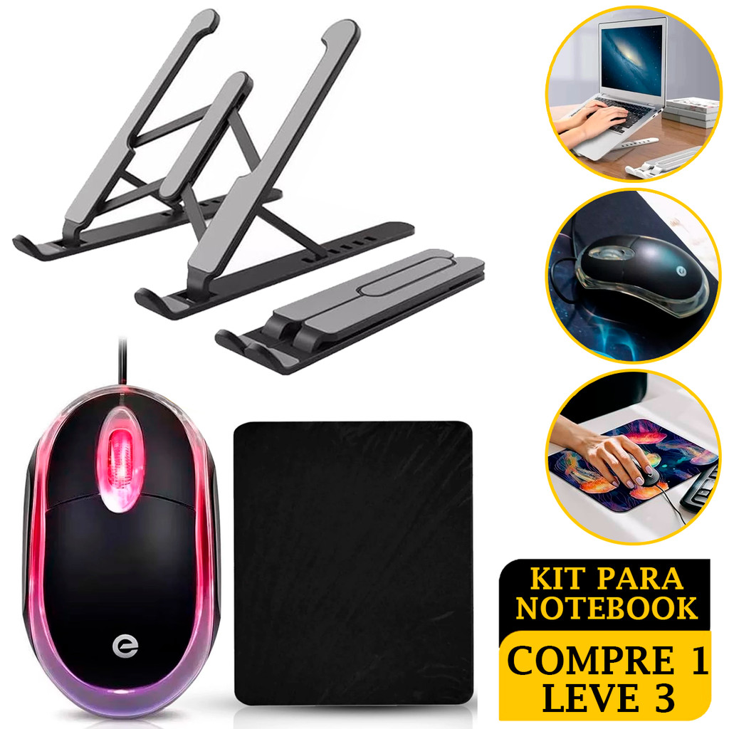 Kit Mouse Usb Óptico Com Fio exbom + Mouse Pad Pequeno 17x21cm + Base ...