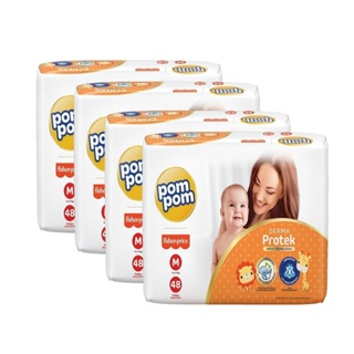 Fralda Descartável Pom Pom Derma Protek Mega Tamanho M - 4 Pacotes com 48 Fraldas - Total 192 Tiras
