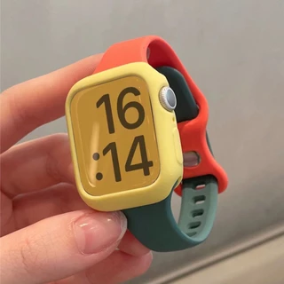 【 3 PCS 】 Creative Contraste silicone Strap + Estojo Macio Para Smartwatch Relógio Smart Watch Band 40mm 41mm 42mm 44mm 45mm 49mm 38mm Pulseira I Ultra Series 8 7 6 SE 5 4 3 Banda
