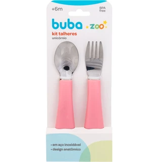 Conjunto Talheres Garfo E Colher Bubazoo Unicórnio Rosa 16971 Buba