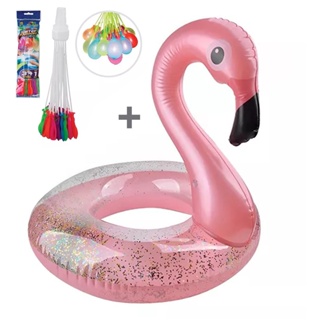 Boia Flamingo Gliter Baby Infantil Rosê Brinquedo 70cm Piscina Menina Bexiga Bote Presente Criança Bebê Guerra Balão