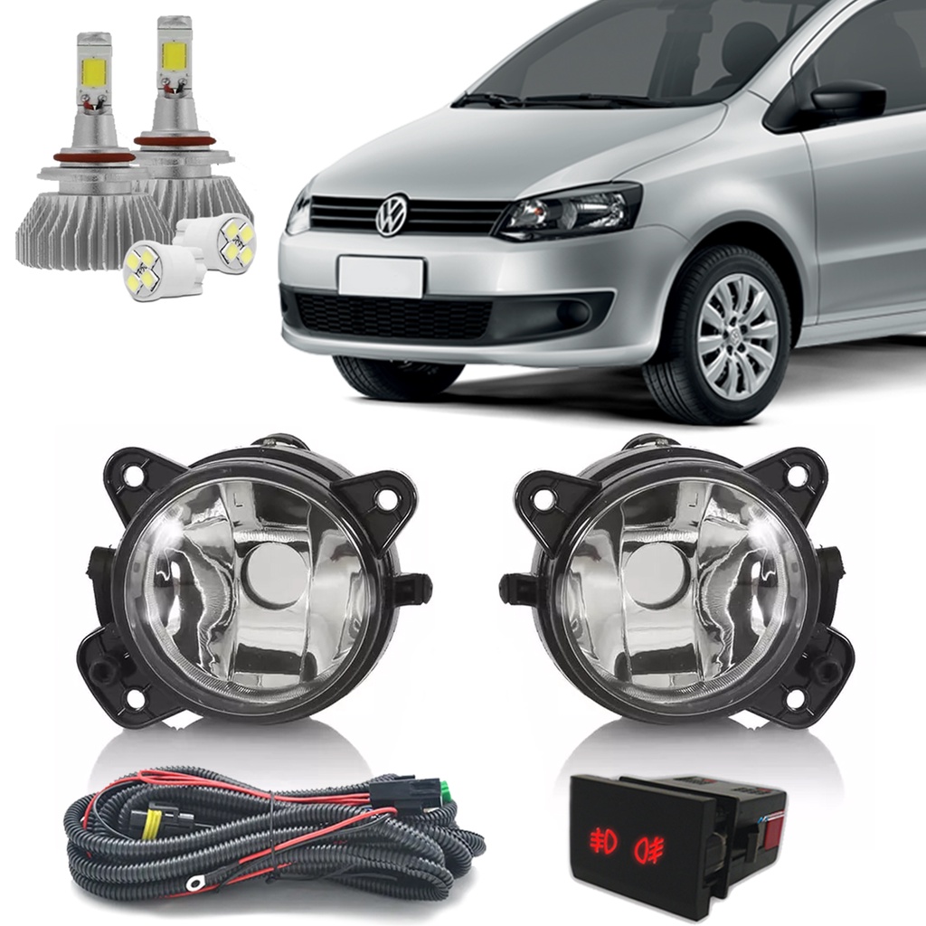 Kit Farol De Milha Neblina Auxiliar Fox Spacefox 2010 2011 2012 2013 + Led