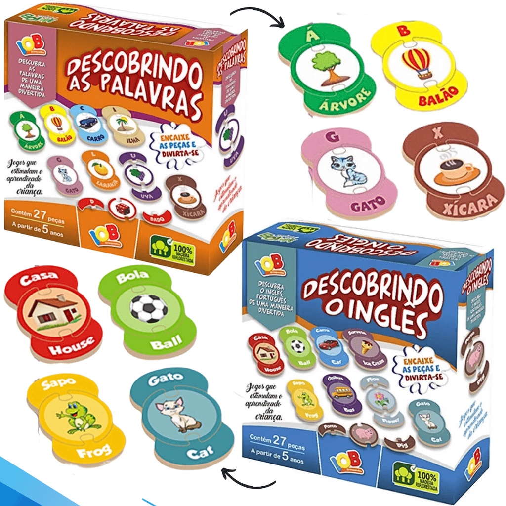 Kit Jogos Dominó Educativos Descobrindo Ingles + Descobrindo Palavras ...