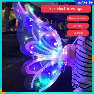 Asas de luz coloridas luminosas elétricas borboleta elfo dinofone backwear meninos meninas brinquedos infantis uulike_br