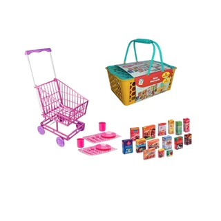Kit Carrinho de Supermercado Rosa + Cestinha Sweet Fantasy