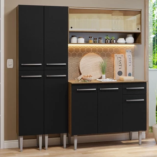 Armário de Cozinha Compacta 169cm Rustic/Preto Emilly Madesa 13 em Oferta na Shopee