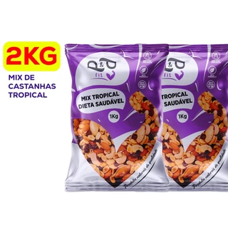 Mix Castanha 2kg Tropical Nut Amêndoa Nozes Amendoim Uva Passa Gojiberry Castanha de Caju