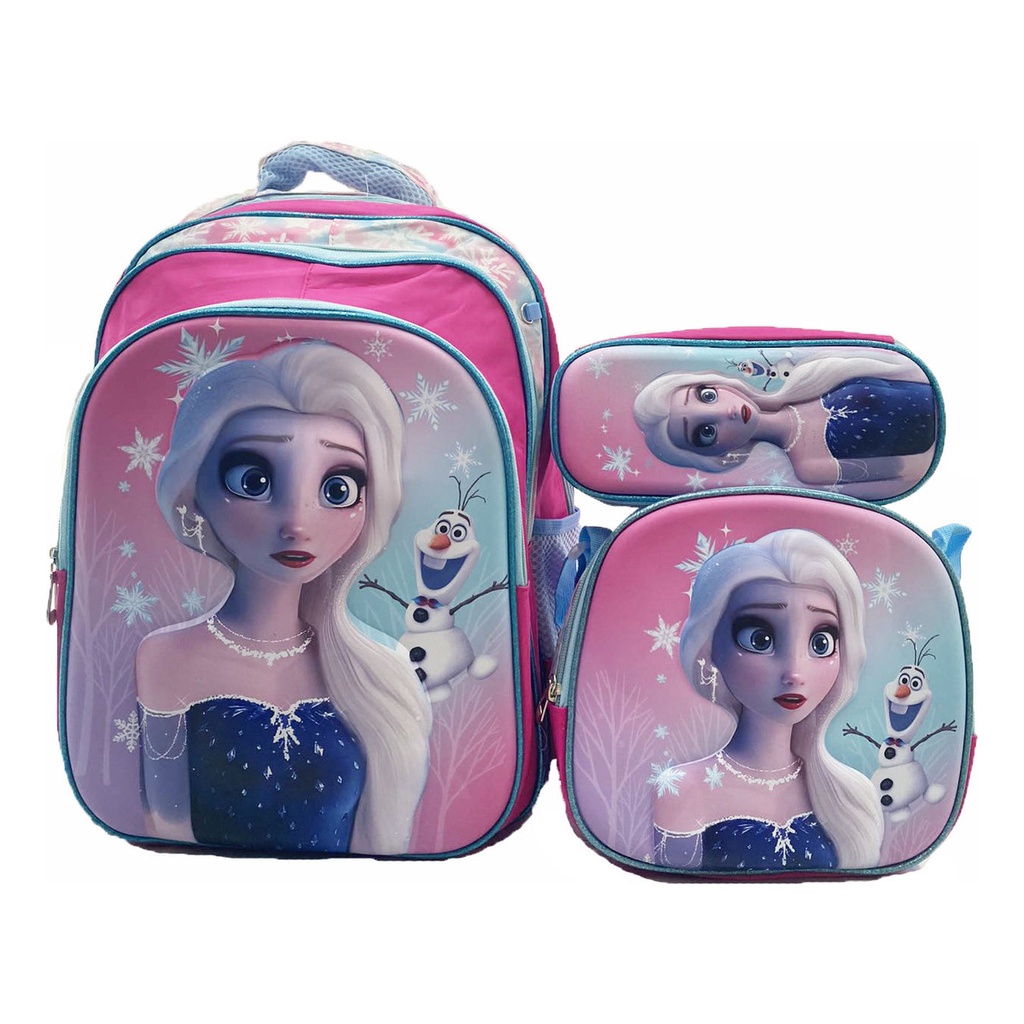 Kit Mochila Escolar Costas Frozen Elsa 3d Lancheira E Estojo | Shopee ...