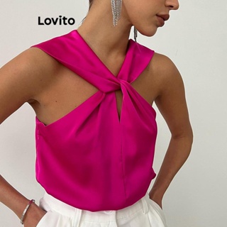 Lovito Regata Elegante Lisa Cruzada Sem Costas Para Mulheres LNL42142