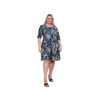 Vestido Plus Size Midi Manga 3/4 Estmpado