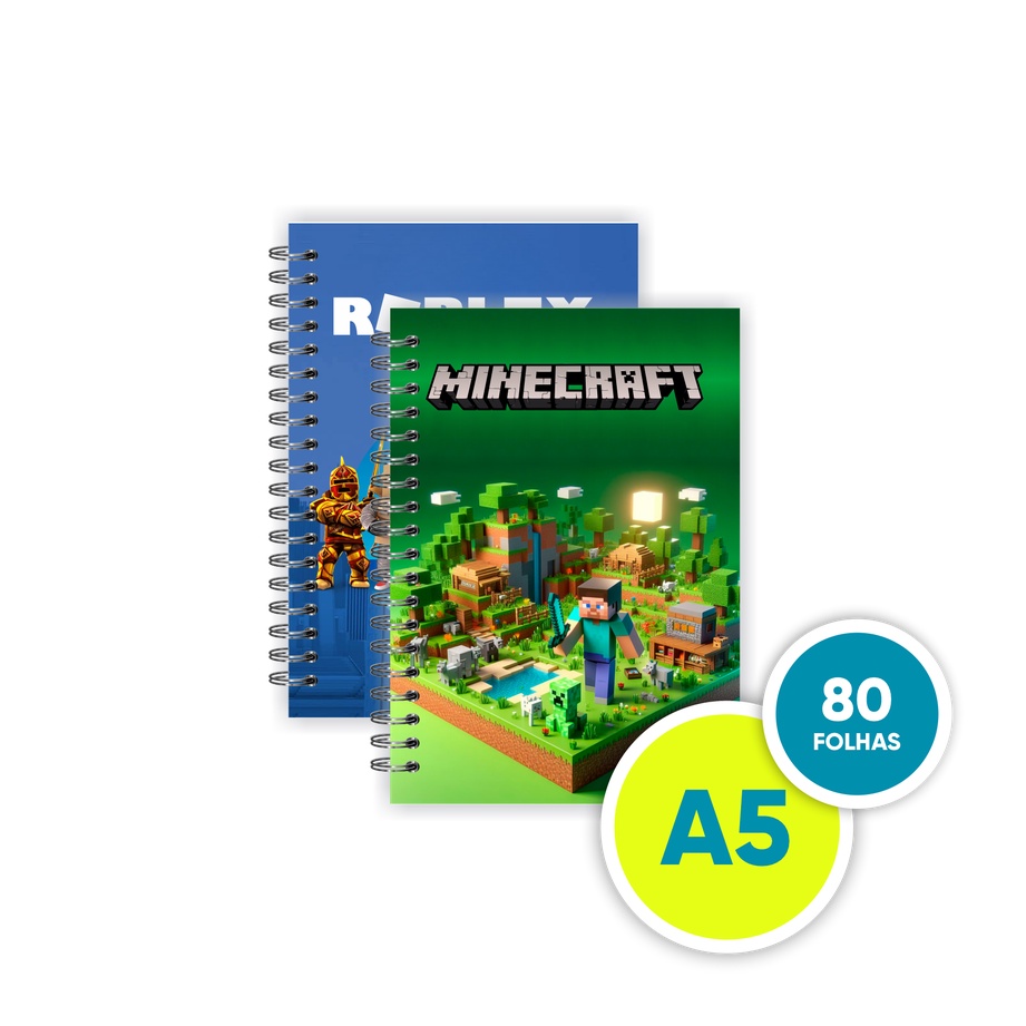 Caderno A5 pautado 80 folhas - Coleção Games Jogos