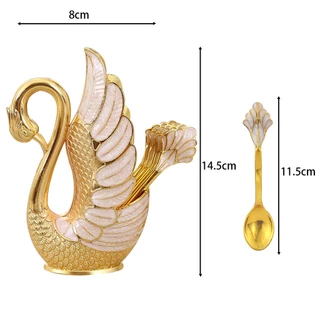 OURO KIT6 Colher & 1 peça Desenho Cisne Suporte de Dourado de Armazenamento Colher de Café WD07-2
