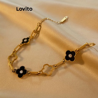 Lovito Pulseira Casual De Trevo De Quatro Folhas De Metal Com Contraste Simples Para Mulheres LCS04077