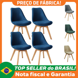 Kit 4 Cadeiras Charles Eames Leda Veludo Luisa Saarinen Estofada Base Madeira