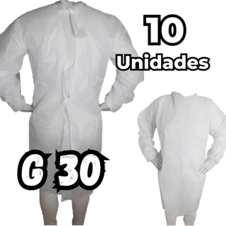 10 Unidades Avental Descartável Gramatura 30 TNT Manga Longa Branco Cirurgico G30 Jaleco Capote em Oferta na Shopee