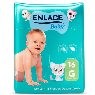 Fralda Descartável Enlace Baby Jumbinho Tamanho G - 9 Pacotes com 16 Fraldas - Total 144 Tiras em Oferta na Shopee