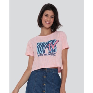 Blusa Feminina Cropped Estampa Animal Print MTV Ganster Rosa