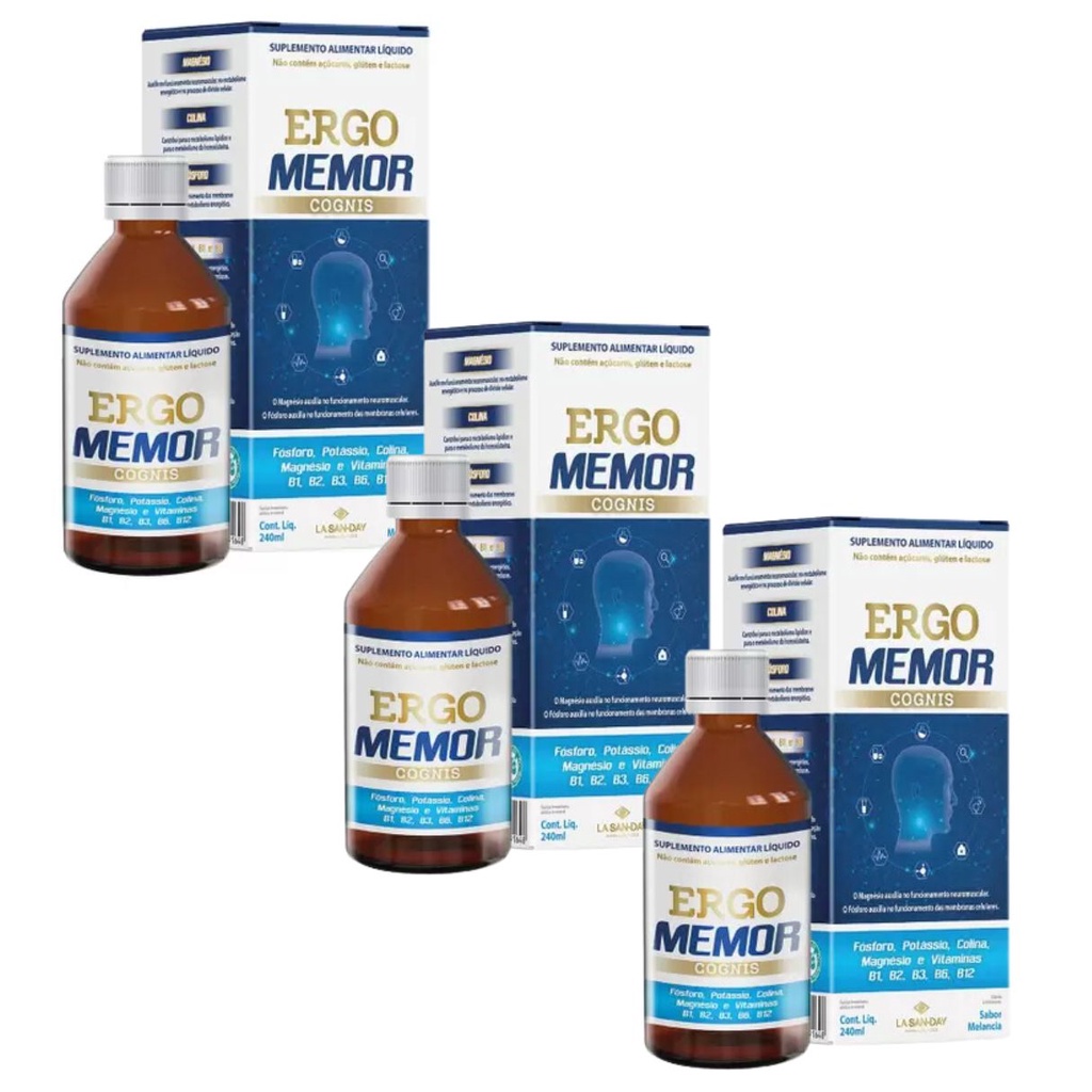 Kit 3 unidades Suplemento Alimentar Ergomemor Cognis 240ml La San Day ...